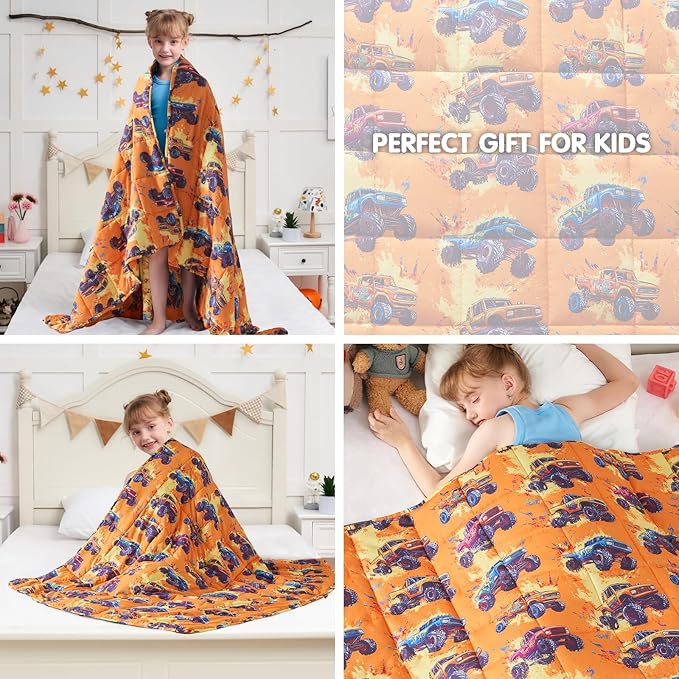 yescool Truck Car Weighted Blanket 5 Pounds Cooling Weighted Lap Blanket, Heavy Blanket for Sleeping, Breathable Weighted Throw Blanket Gifts for 40-60lbs, 36"x48"