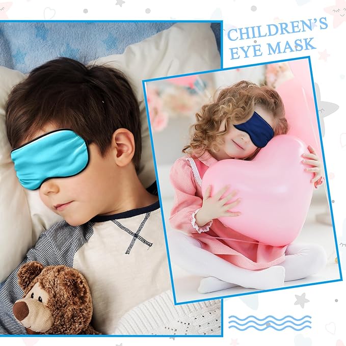 Sintege 4 Pcs Silk Eye Mask for Sleeping Kids Soft Eye Cover with Adjustable Strap Blindfold for Kids Boys Girls Christmas Travel Gift Nap Shade Blocking Light(Green, Navy Blue, Sky Blue, Dark Green)
