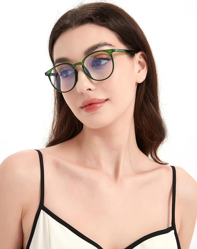 Blue Light Blocking Glasses for Women and Men, Round Frame Computer Gaming Anti Eyestrain & UV Glare RF6213 (Basil Green)