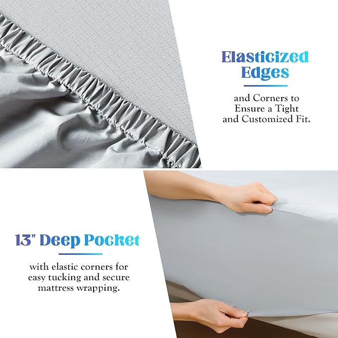 Calmbee Grounding Sheets Queen Size, 10% Pure Silver Fiber + 90% Organic Cotton, Grounding Sheet Earth Connected Bedding (Queen - 60"x 80"x 13" Gray) Fitted Earth Sheets with Grounding Cord