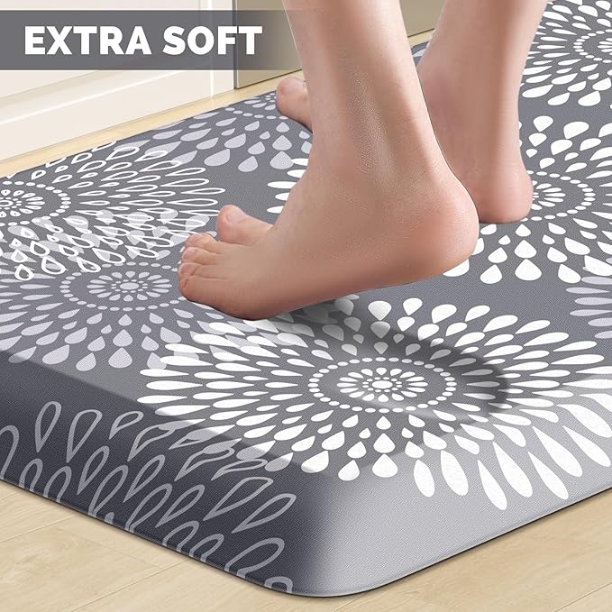 LuxStep Kitchen Mat Waterproof Kitchen Rugs for Floor Cushioned Anti-Fatigue Mat Non-Slip Standing Desk Mat Comfort Floor Mats for House Sink Office 17.3" x 28"-4/5 Inch Grey