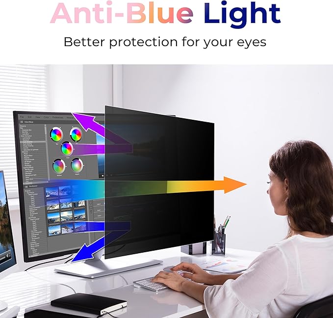 [2 Pack] 21.5 Inch Computer Privacy Screen Filter for Monitor 16:9 Aspect Ratio, Eye Protection Anti Blue Light Privacy Shield and Anti-Glare Protector, 21.5inch Removable Anti-Scratch 21.5in Protector Film