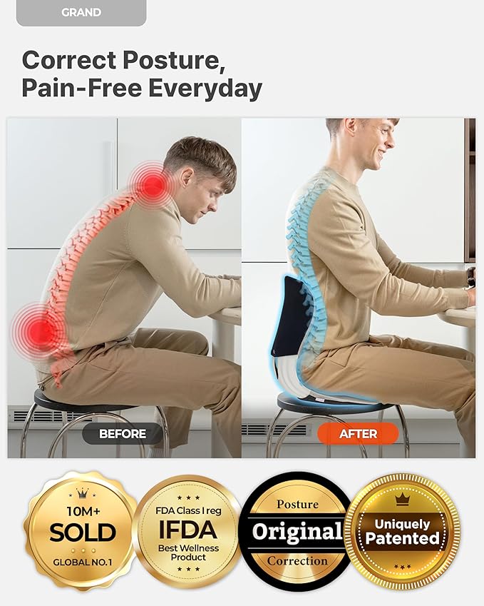 curble Grand(Extra Wide&Sturdy) Cover Set – Ergonomic Back Support Chair with Detachable Cover, Lumbar Support for Posture Correction & Lower Back Pain Relief, Perfect for Home & Office(Set Grey)
