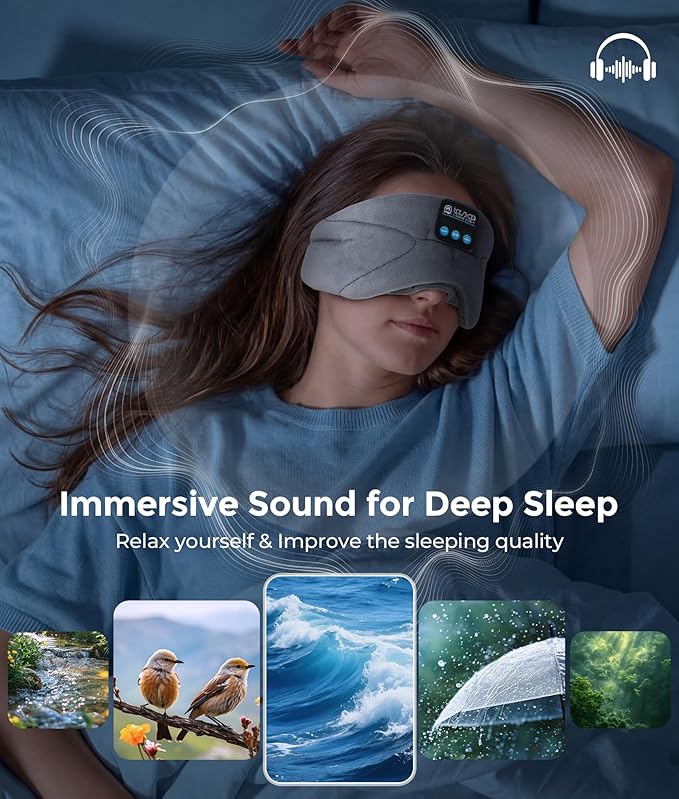 LOVE EYE Sleep Headphones Bluetooth 5.4 Sleeping Eye Mask Wireless Music Earphones with HD Speakers for Side Sleepers Total Blackout Cotton Mask for Travel, Home, Office, Unique Gifts