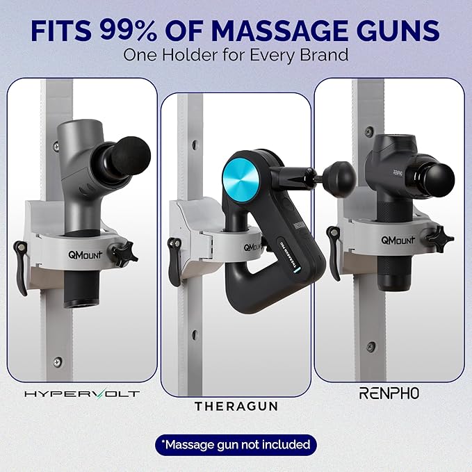 Massage Gun Holder & Wall Mount - Hands-Free for Full Body Muscle Recovery - Fully Adjustable Massage Gun Wall Mount - Heavy Duty Nylon Body, No Slip, Supports Deep Massaging