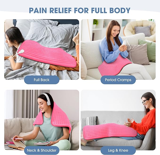 FluffyWarmth Electric Heating Pad for Back, Extra Large 17''x 33'' XXXL for Full Body,Menstrual Period Cramps,Neck Shoulder Back Pain Relief, 6 Heat Settings 4 Timers Heating Pad, Gifts for Women Men