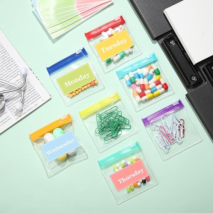 39 Pcs Pill Pouchs Zippered Pill Bags for Travel Reusable with 28Pcs Small Pill Organizer Pouches and 10pcs Sticker for Medicine Organizer Bags