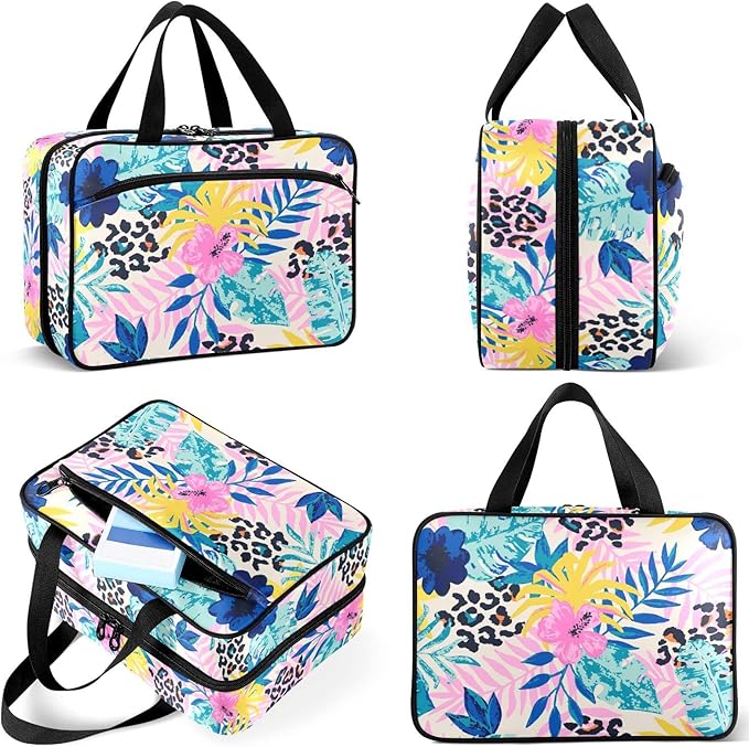 Naanle Pill Organizer Bag Travel Pill Bottle Medicine Organizer Home Storage Medication Bag for Vitamin Supplements, Leopard Spots Palm Leaves Empty First Aid Bag for Car Camping, 1.0 Count