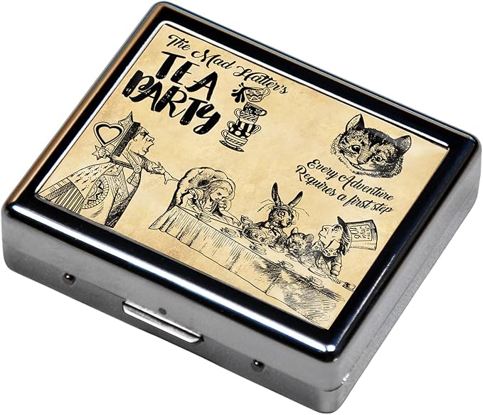 Silver Vintage Pill Box 7 Day Metal Pill Box with Mirror and 8 Compartments Cute Travel Pill Organizer for Purse,Compact Portable Pill Organizer (Cute Kitten)