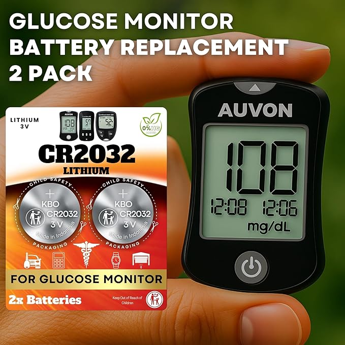 Glucose Monitor Battery Replacement Kit (2-Pack) CR2032 - Baterias para Glucometro - Compatible with Most Brands