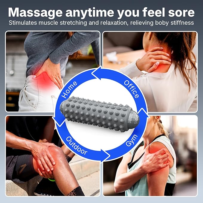 Mini Electric Massage Roller 4 Speeds Vibrating Massage Ball, 2-in-1 Portable Muscle Massager Gun & Roller for Muscle Relief, Detachable Heads, Rechargeable, For Fitness, Office, Travel (Gray)
