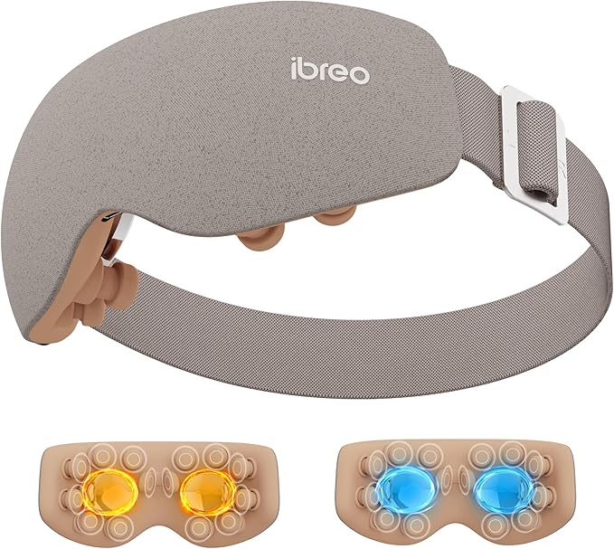 Eye Massager with 2 Level Heat & Cool, 150 Mins Uses, 3 Modes & 14 Vibration Heads, Heated Eye Mask with Bluetooth Music for Migraine, Eye Strain Puffiness and Dry Eye Relief, Eyes Care for Women Men