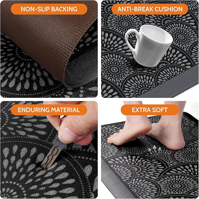 Mattitude 4/5 Inch Kitchen Mat, 17.3x59in Heavy Duty Ergonomic Comfort Foam Standing Desk Mat, Waterproof Non-Slip Standing Mats and Rugs for Kitchen, Office, Black