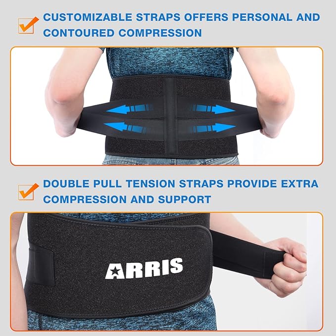 Gel Ice Pack for Back, ARRIS Back Ice Wrap with Support Belt for Pain Relief, Flexible Hot Cold Therapy Back Brace for Waist, Lower Lumbar, Injuries, Sciatic Nerve…