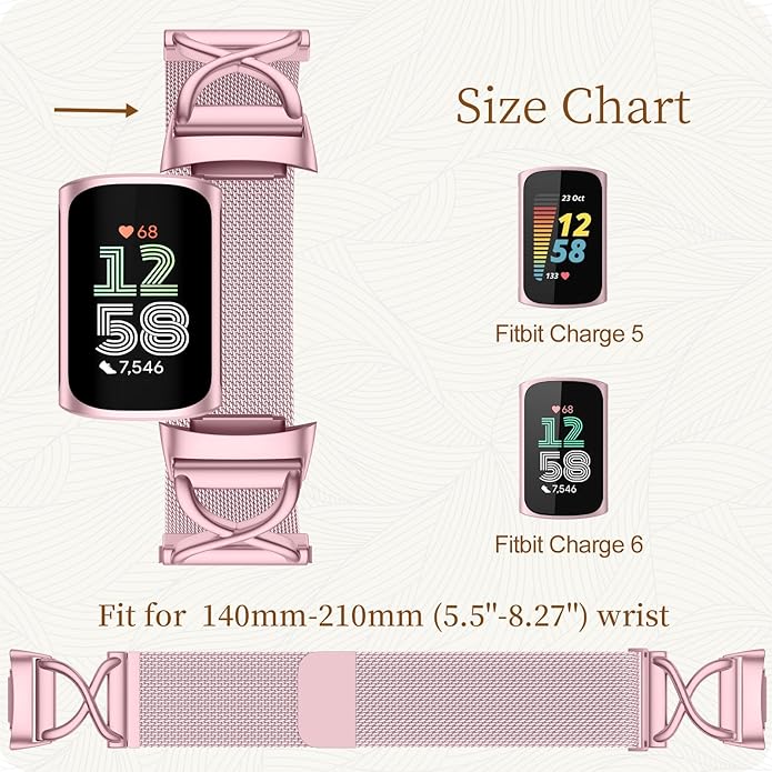 JKD X-Shape Metal Band Compatible with Fitbit Charge 6/ Charge 5 Bands for Women Men, Soft Stainless Steel Mesh Loop Strap Bracelet Wrist Band Replacement for Fitbit Charge 5/ Charge 6 Fitness Tracker
