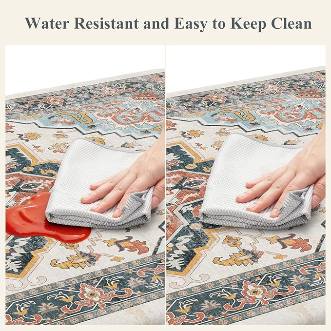 Kitchen Mats for Floor Cushioned Anti Fatigue,Boho Vintage Blue Kitchen Rugs Sets of 2 Non Slip,Memory Foam Waterproof Comfort Standing Mat Carpet for Sink Laundry Office