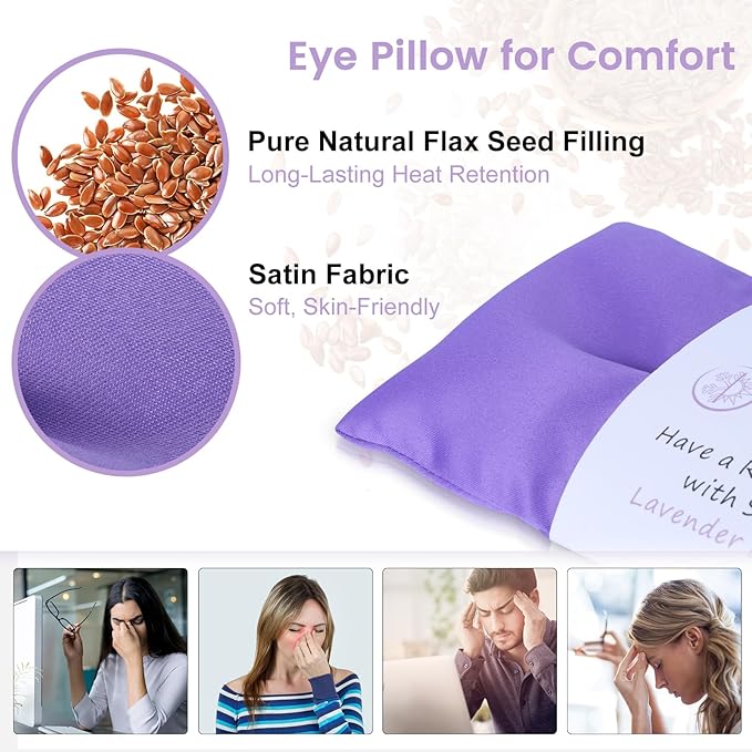 SuzziPad Lavender Eye Pillows for Relaxation with Aromatherapy, Weighted Mask for Sleeping, Hot & Cold Therapy Compress for Dry Eyes, Yoga Meditation Pillow, Purple, 4 Packs
