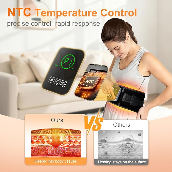 Graphene-Infused Cordless Heating Pad with Massager for Back, 5000mAh Rechargeable Portable Lower Back Massager with 3 Heat 3 Vibration with 20/30/40 mins Timer Options, Gifts for Women Men Mom Dad