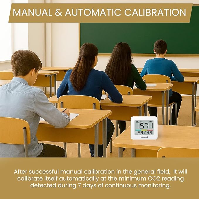 CO2 Monitor Air Quality Monitor Indoor Battery Powered, Carbon Dioxide Detector, Portable Temperature Humidity Meter, CO2 Alarm for Home, Hotel, Cars, Office or School