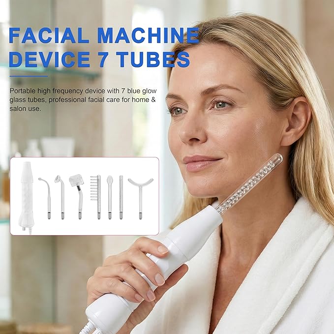 Elitzia ETSC640B Hi Frequency Facial Care Tool Skin Toning Device with 7 Electrode Tubes Blue