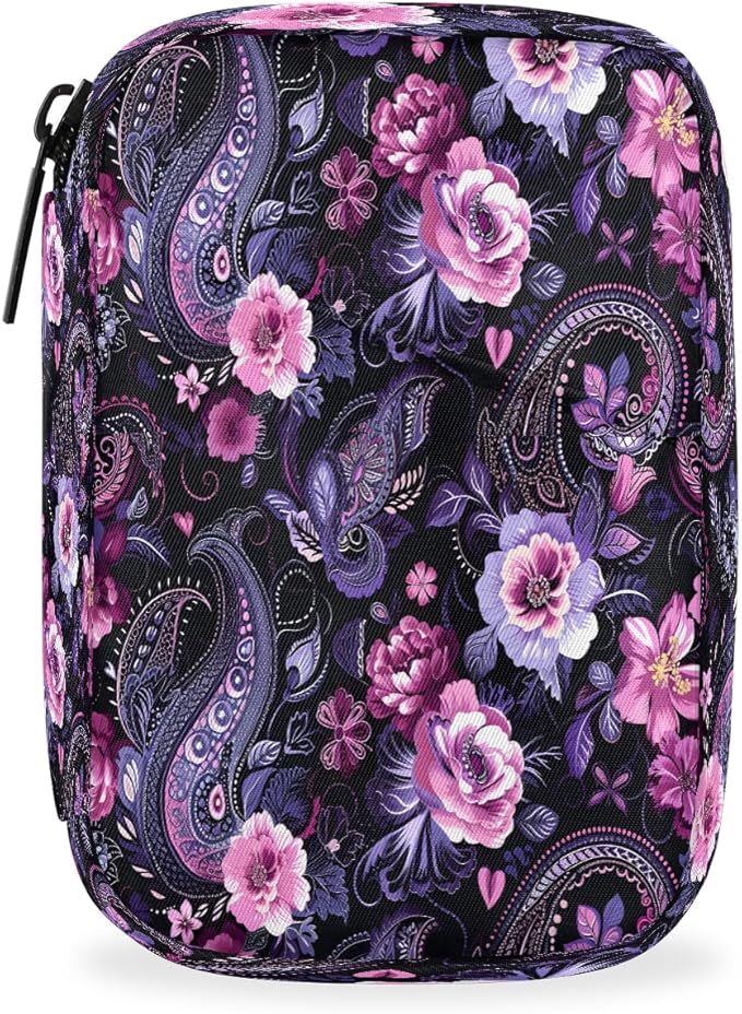 Purple Psychedelic Paisley Travel Pill Organizer Box Weekly Portable Pill Case Daily Pills 7 Day Small Birth Control Pills Container Removable Compartments for Medicine Vitamins Fish Oil