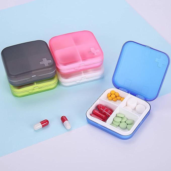 Portable Pill Organizer - Slim Pill Box for Purse or Travel, Compact Pill Case(4+6 Compartment,Gray)