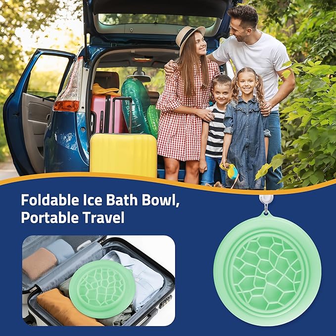 Large Bowl for Face Ice Bath, Foldable Facial Ice Bath with Built-in Icetray, Silicone Ice Bath Bowl, Ice Face Bowl (Green)