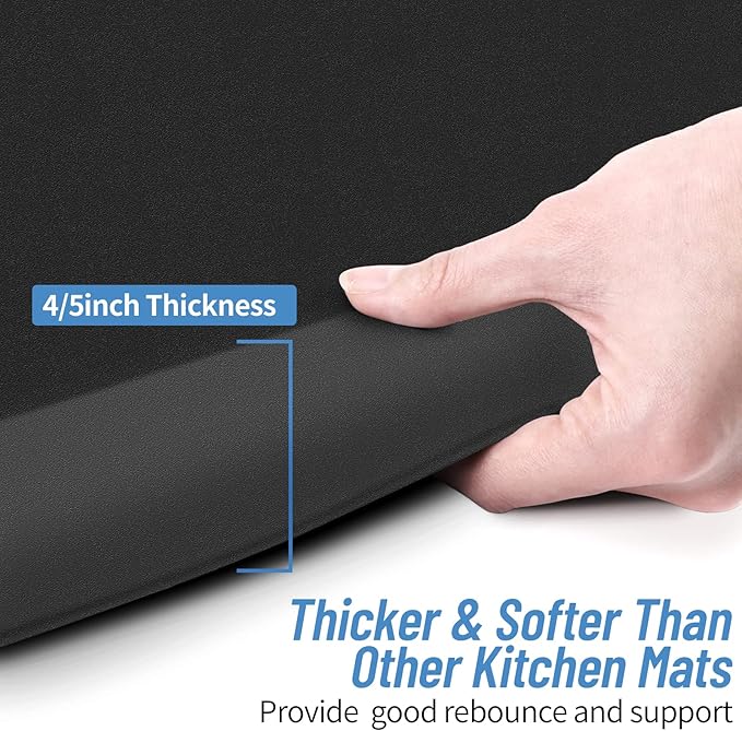 4/5 Inch Thick Kitchen Mat - Cushioned Anti Fatigue Mats for Kitchen Floor - Easy to Clean, Waterproof, Non-Slip Kitchen Rug for Sink, Office, Kitchen (17''x28'' Black)