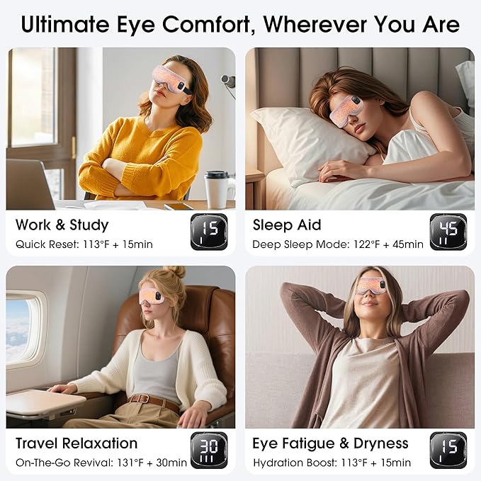 EASICUTI Heated Eye Mask, Cordless Warm Eye Compress for Dry Eyes Blepharitis Stye Treatment Eye Relief Improve Sleep, 4-Level Temperature & Timer, Washable Eye Heating Pad for Sleeping, Travel, Grey