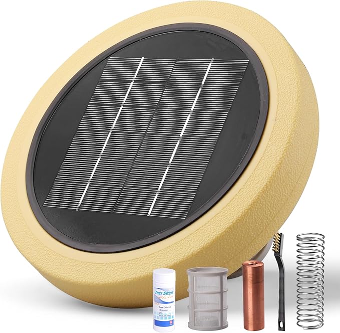 Solar Pool Ionizer for Above Ground, Floating Copper Pool Cleaner Purifier Cuts Chlorine by 85% Works for Pools Up to 40,000 Gal, Swimming Pools Water Cleaner for in-ground Pools and spas (Yellow)