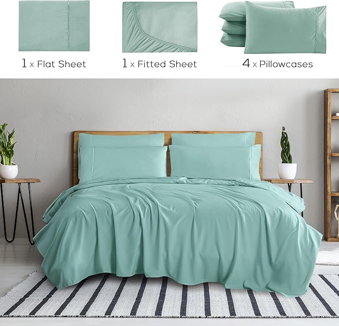 Mueller Luxury 6 Piece Queen Sheet Set - Ultra-Soft 1800 Series, Cooling & Breathable Hotel Quality Bed Sheets, Deep Pocket up to 16" - Hypoallergenic, Wrinkle-Resistant, Oeko-TEX, Light Teal