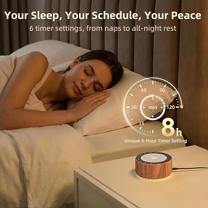 Kipcush White Noise Machine with Night Light – Nursery Sound Machine with Soft Non-Glare Lamp, 30 Soothing Sounds, 8 Color Lights, Up to 8-Hour Timer for Baby & Adults