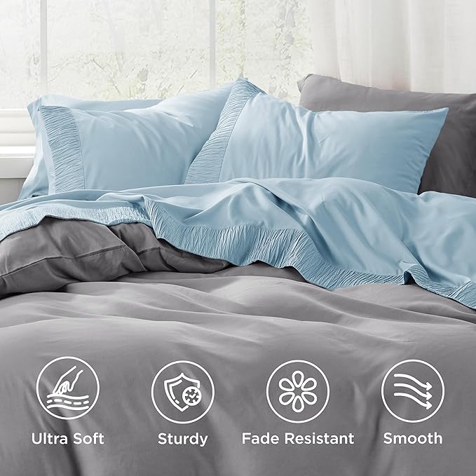 Bedsure King Size Sheets Set - 4 Pieces Soft King Sheets - Breathable & Cooling - Hotel Luxury - Easy Care Polyester Microfiber Bedding for Women, Men, Light Blue
