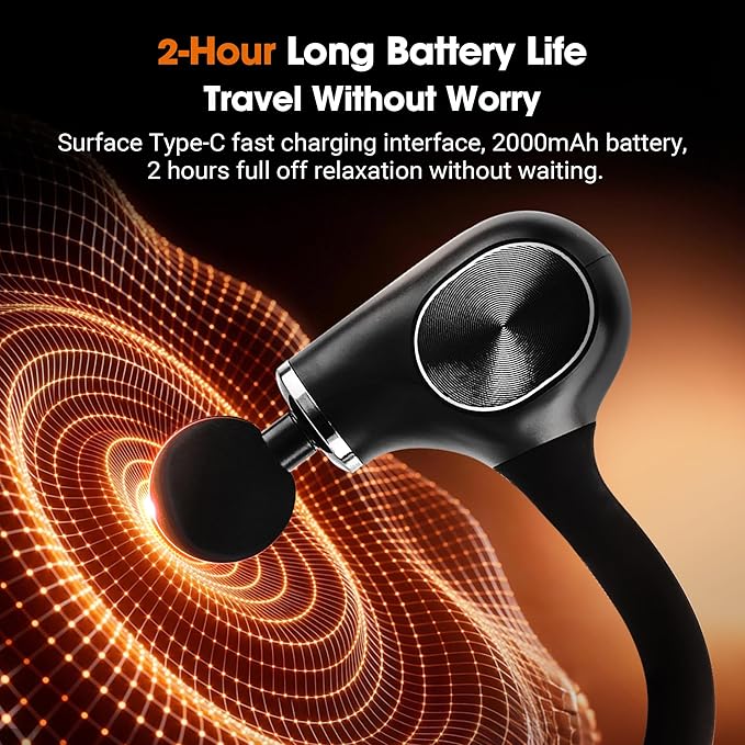 Brushless Motor Massage Gun with Upgraded Extension Handle, Back Massager for Pain Relief Deep Tissue with 4 Massage Heads & 5 Speed Levels & 3 Massage Modes, Black Silver