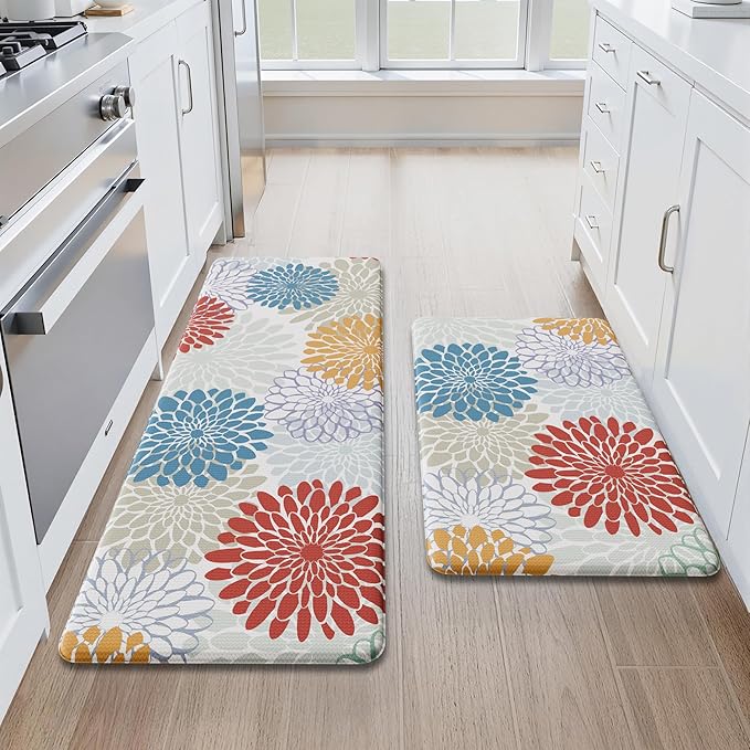 MAYHMYO Kitchen Mats for Floor - Kitchen Anti Fatigue Mat Set of 2 - Non Slip Cushioned Rugs for Standing