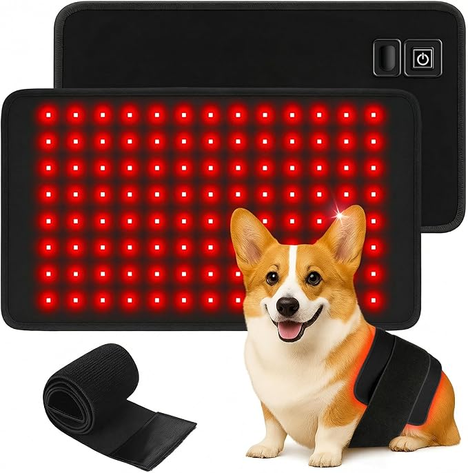 Red Light Therapy Belt for Dogs, Portable 16 × 8 in 660/850 nm 120-LED Pad, Wearable Infrared Device for Stiff Joints & Back Comfort, Flexible Wrap Straps