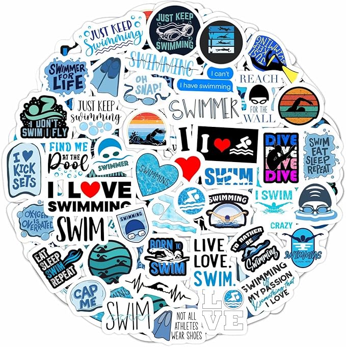BulbaCraft Adult Swim Stickers, Swimming Stickers, Swimmer Decals, Swimmer Gifts, Swim Party Favors, Gifts for Women & Men