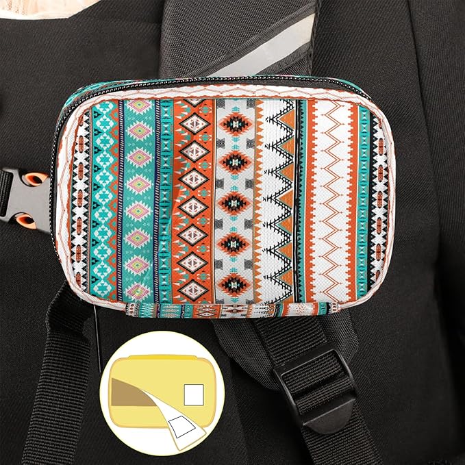 Aztec Western Ethnic Pill Box Small Travel Organizer 7 Day Weekly Geometric Medicine Case Cute Compact Size Vitamin Container Portable Pill Holder Bag with Zipper