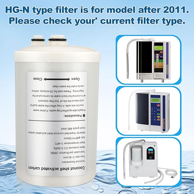 Qualirey 2 Pack Premium Filter Replacement Compatible with HG-N Type Water Ionizer, Compatible with Enagic Kangen LeveLuk SD501, JrIV, KANGEN 8(Not Original Type Before 2010)