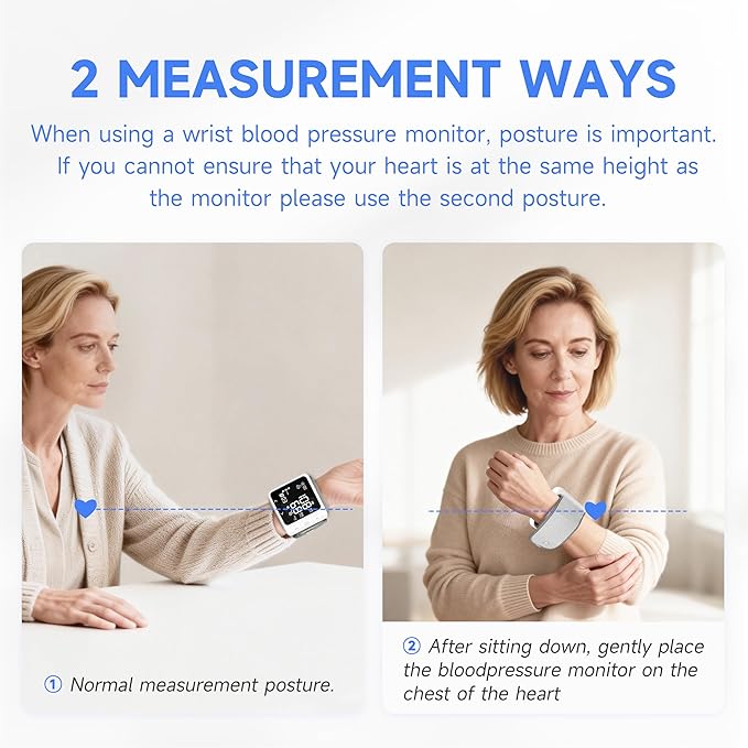 VivaGuard Wrist Blood Pressure Monitor, LCD Backlit Dispaly BP Machine Automatic Digital Portable Wrist Blood Pressure Cuff with Heartbeat Detector, 2 * 99 Memory, Carrying Case, 2 AAA Batteries