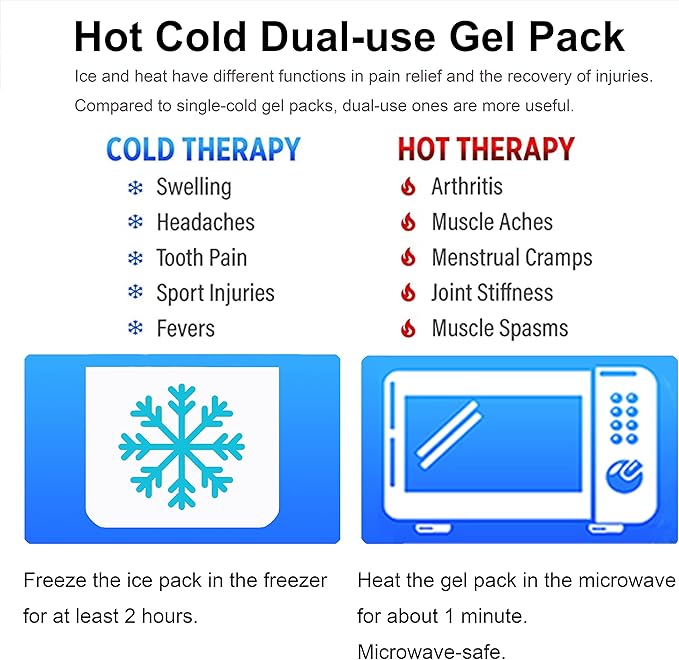 Koo-Care 2 Gel Ice Pack for Injuries Reusable Hot Cold Pack Wrap with Elastic Strap - 11" x 5.9" - Flexible Cold Compress for Head Shoulder Arm Elbow Wrist Back Knee Ankle - Pain Relief for Migraine