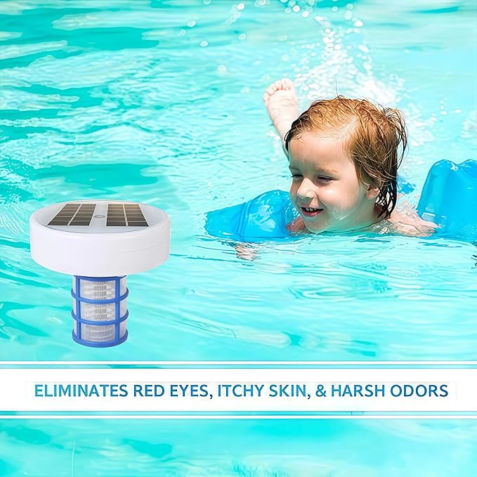 Solar Pool Ionizer, Copper Pool Ionizer Floater Auto Switching of Multi-Colored LED Night Light, Floating Pool Cleaner