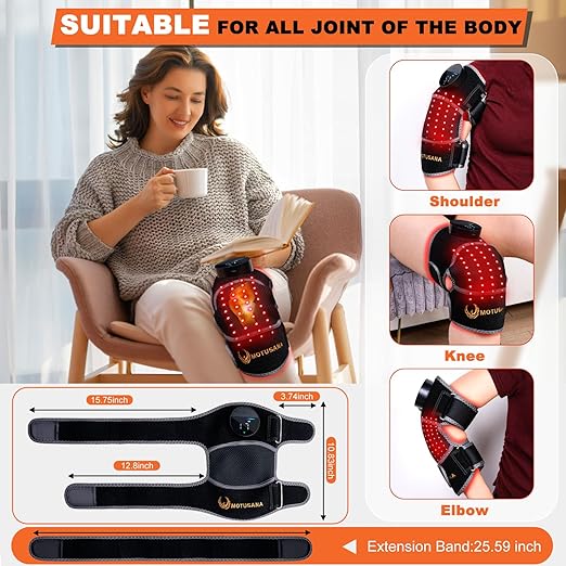 Red Light Therapy Knee Brace,Knee Massager with 660nm & 850nm red light therapy,Rechargeable Controller,Heated Function for Body,Pain Relief in Knee,Joint,Elbow,and Shoulder (Black)