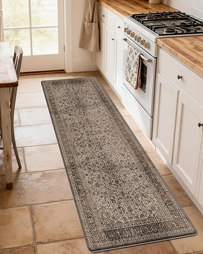 LUMI 2025 Upgraded Anti Fatigue Cushioned Kitchen Mat for Floor, Non-Slip Comfort PVC Padded Mats with Faux Leather Surface for Desk Office, Sink, Laundry, 24"x59"