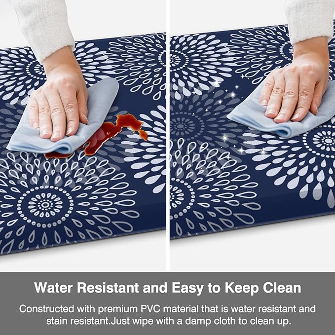 LuxStep Kitchen Mats for Floor,0.47 inch Thicker Cushioned Rug Anti-Fatigue Mats for Kitchen Decor Accessories,Waterproof Non-Slip Mats and Rugs Set for Office,Laundry 17.3"×29"+17.3"×47",Blue