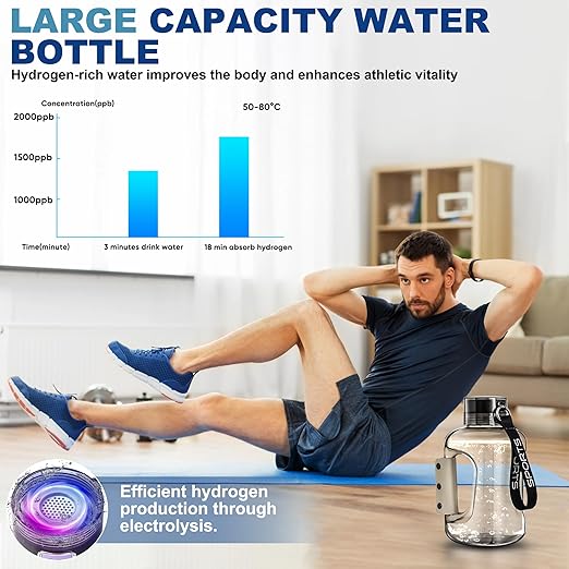 Hydrogen Water Bottle, 50.7oz/1.5L Large Hydrogen Water Bottle Generator, Ion Bottle Improve Water Quality in 3 Minutes, Water Ionizer Machine Suitable for Travel and Fitness Drinking(Black)
