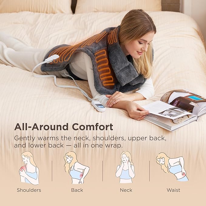 Bedsure Full Body Heating Pad for Back - Birthday Gifts for Seniors Women Mom, Wrap Electric Heated Pad for Neck and Shoulders, Fast Heating Large 24"x34", ETL Certified, Grey