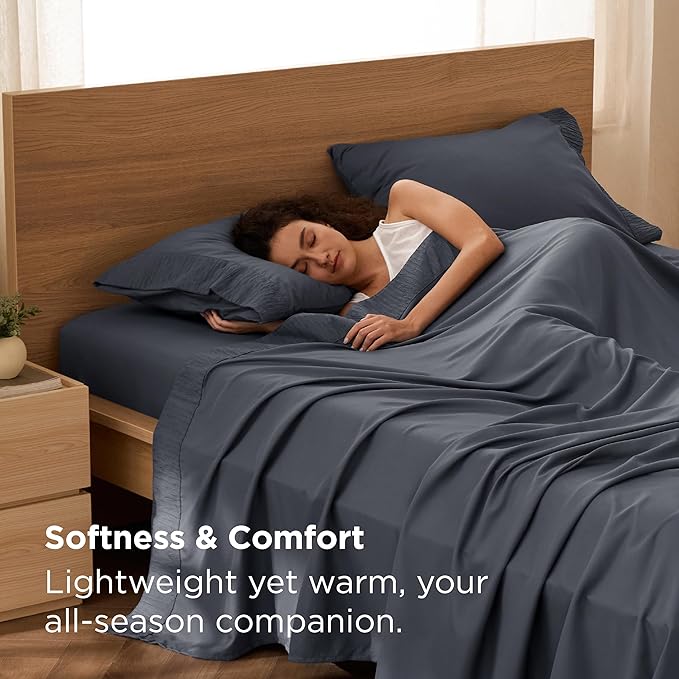 Bedsure King Size Sheets Set - 4 Pieces Soft King Sheets - Breathable & Cooling - Hotel Luxury - Easy Care Polyester Microfiber Bedding for Women, Men, Dark Grey