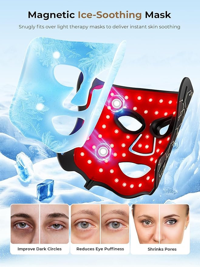 LED Light Therapy mask (E106A) for Face, LED Light Therapy Mask with Adjustable Brightness and Timer, Soft Silicone Red Light Therapy Mask for Home & Travel, Black