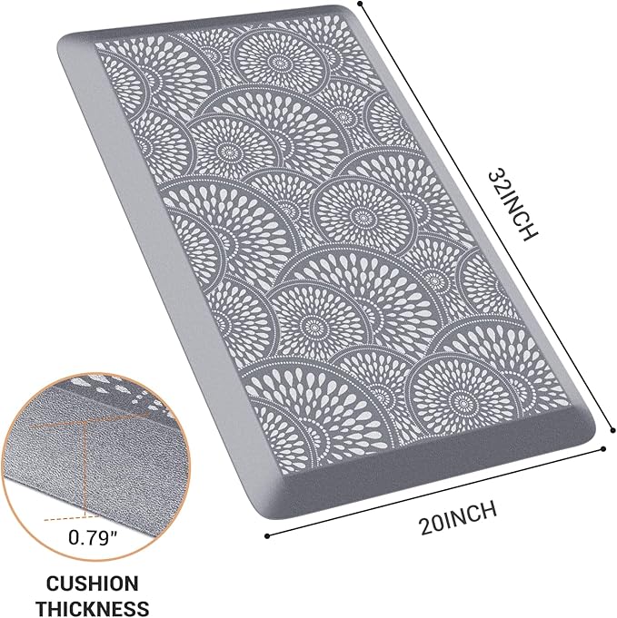 Mattitude 4/5 Inch Kitchen Mat, 20x32in Heavy Duty Ergonomic Comfort Foam Standing Desk Mat, Waterproof Non-Slip Standing Mats and Rugs for Kitchen, Office, Grey